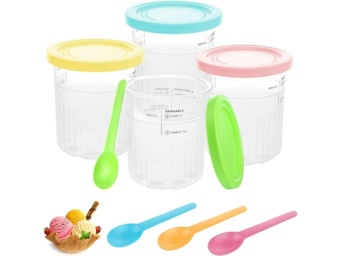 Recipientes De Substituição De Meio Litro De Materiais De Qualidade Alimentar Para Ninja Creami, Design Antiderrapante Compatível Com Ninja Nc500 E Nc
