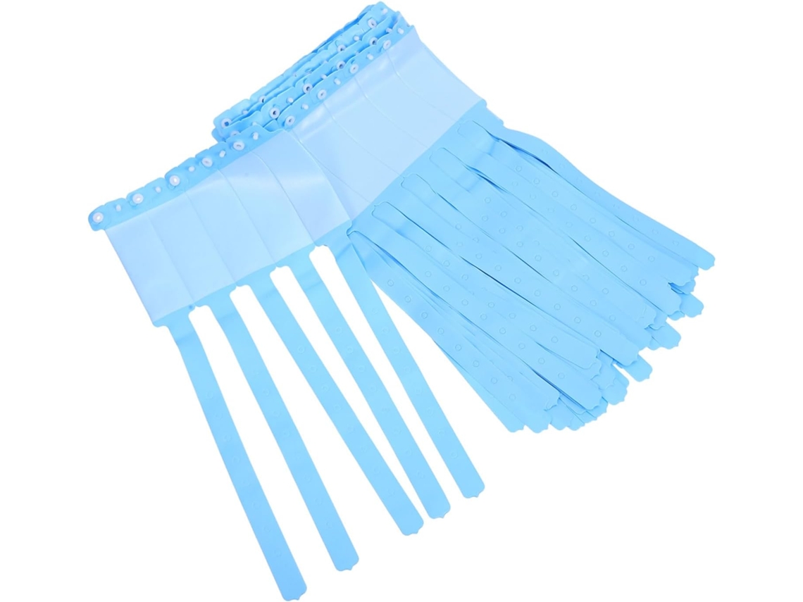 Pulseiras médicas Lurrose, pacote com 100 unidades, descartáveis em PVC, resistentes à água e com diversas características.