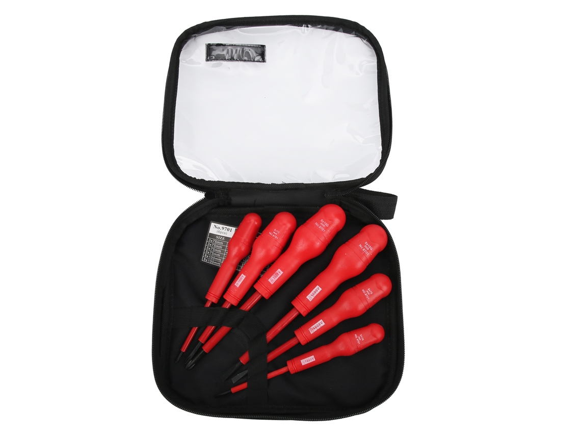 Kit De Parafusadeiras Isoladas 1000v Com 7 Peças Cabeça Magnética E Bolsa De Armazenamento