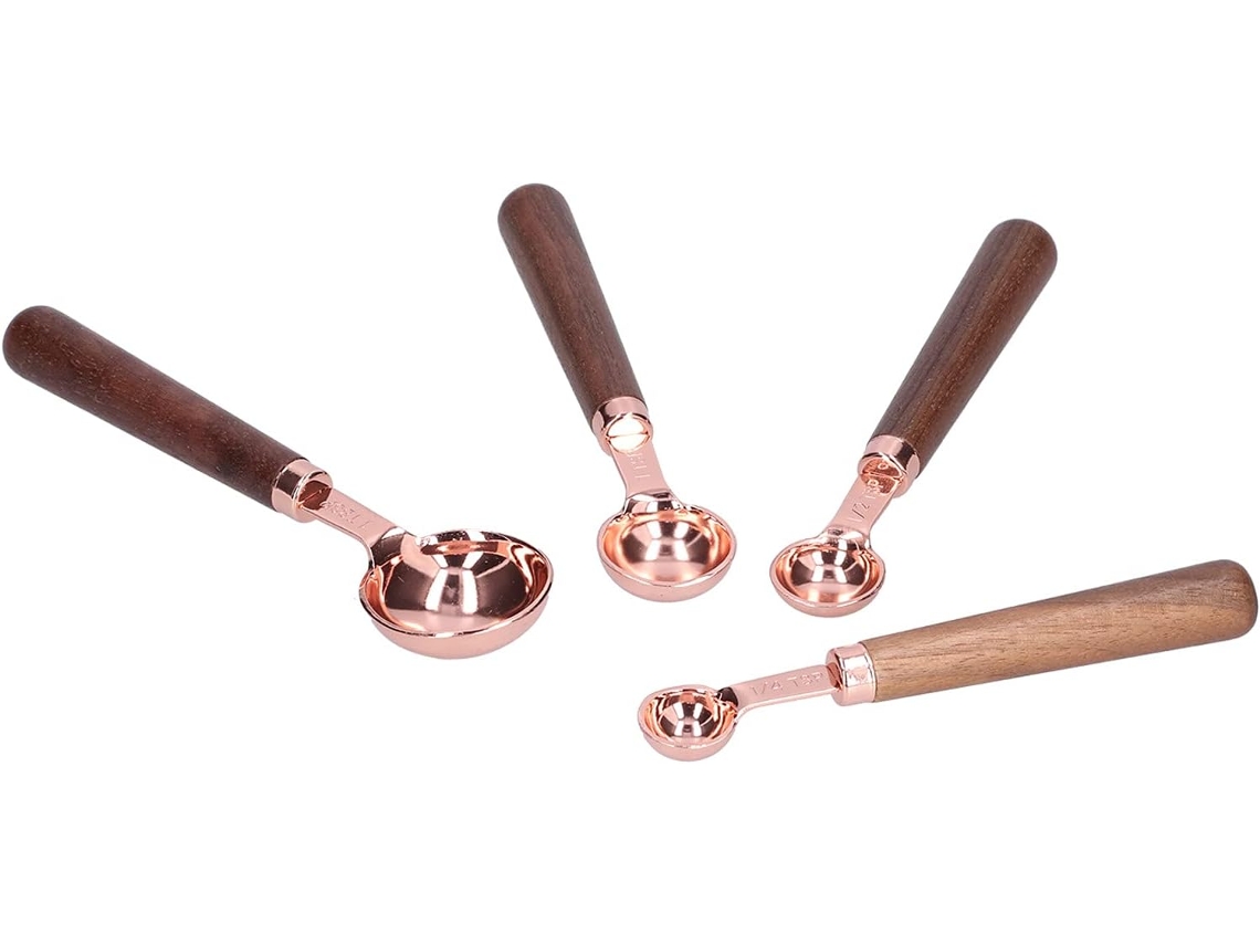 Conjunto Akozon De 4 Colheres E Xícaras Medidoras Em Ouro Rosa Utensílios Cozinha Essenciais Aço Inoxidável Com Cabos