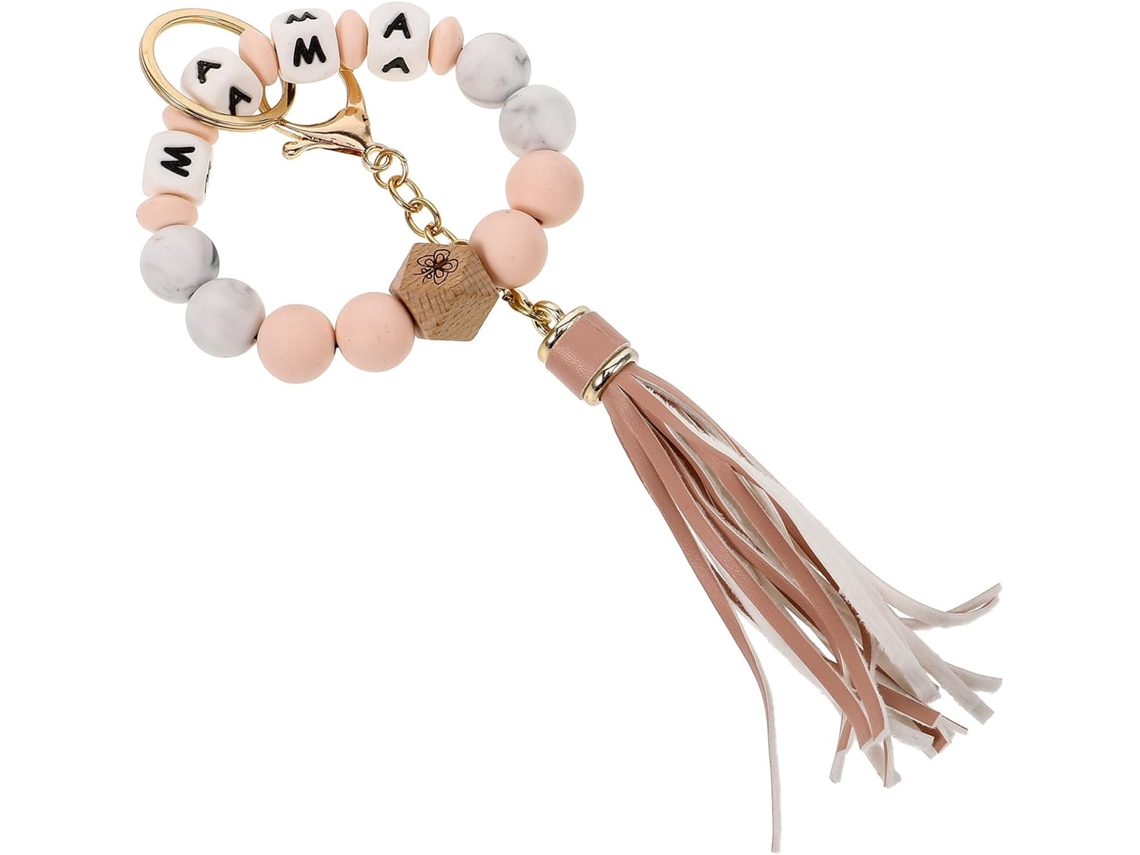 Chaveiro De Pulseira Feminina Com Contas E Borla, Faixa Elástica Resistente E Material De Silicone