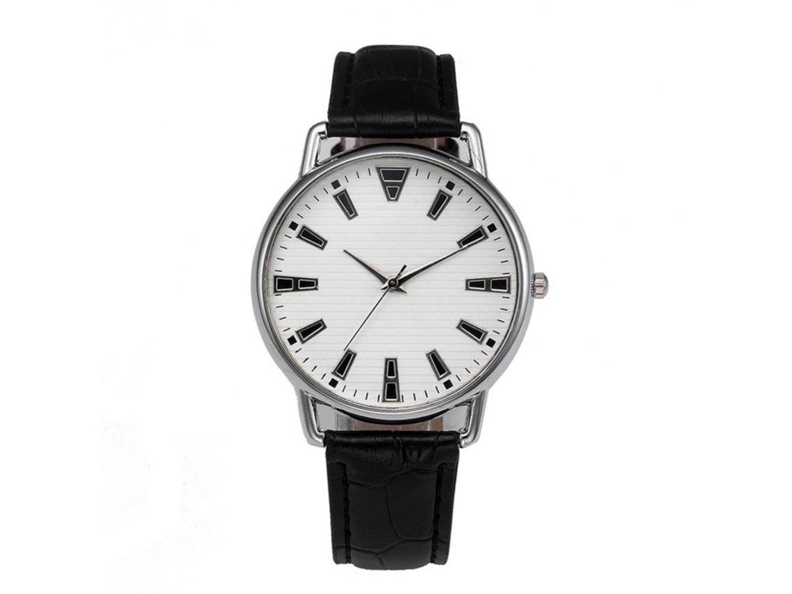 Relógio de pulso unissex clássico vintage analógico de quartzo, casual, branco e preto.