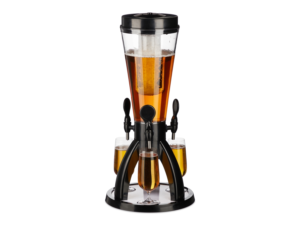 Relaxdays Torre De Cerveja Com 3 Torneiras, 4 L, Distribuidor De Bebidas, Biertower Jardim, Transparente/preto