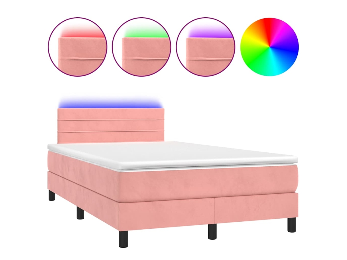 Cama Box Spring com Colchão Luzes e Led 120x190 cm Veludo Rosa MAISON EXCLUSIVE