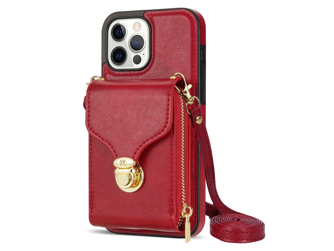 Suporte Casa Inch Para Iphone 13 Pro Max Pele Sintética Com Porta-cartões Vermelho