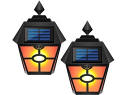 2 unidades de luzes solares intermitentes para parede, com 28 leds em formato de chama hexagonal retrô, porta de garagem AQUAFORGE