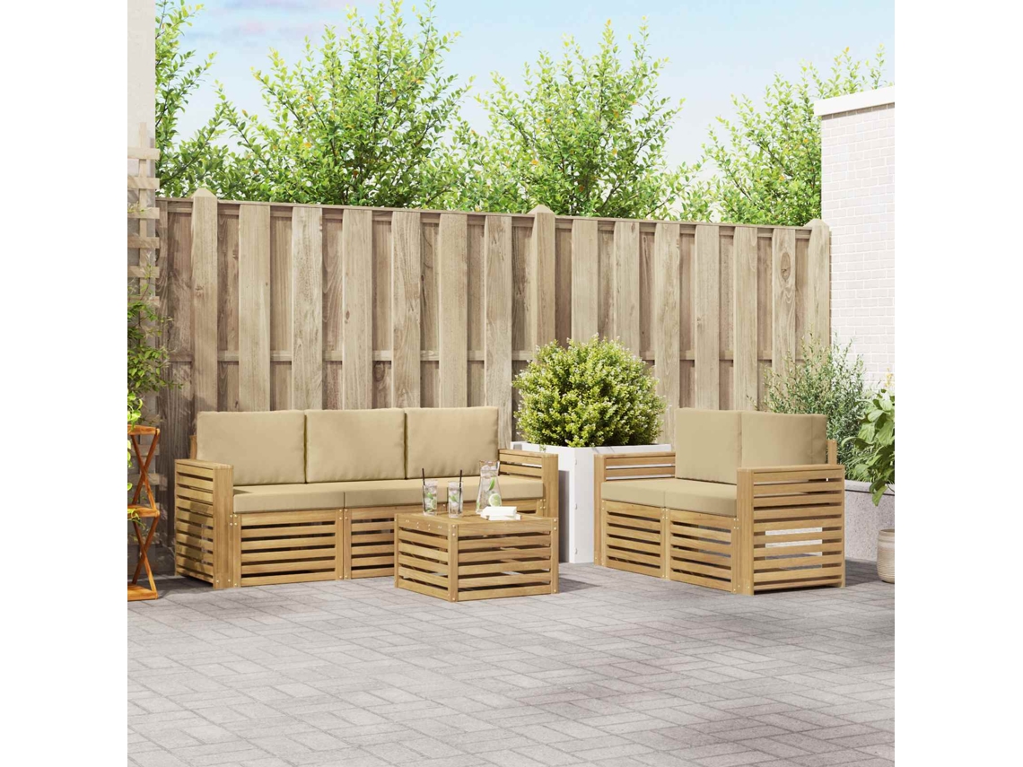 Vidaxl Conjunto De Sofás Para Exterior 6 Unid. Branco E Bege Poliéster