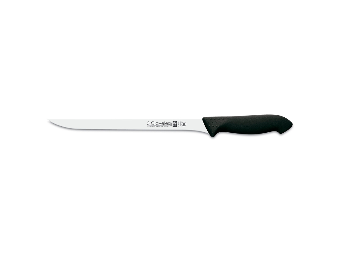 Faca flexível para presunto com cabo de polipropileno de 240 mm e 3 lâminas.
