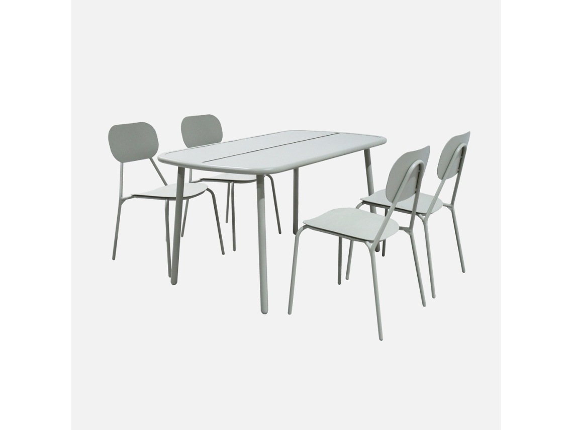 Conjunto De Jardim Com Mesa Em Alumínio Com 4 Cadeiras, Cinza