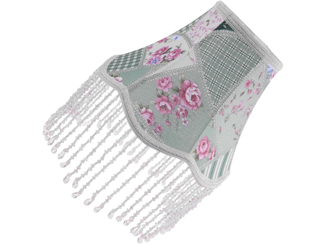 Abajur de Mesa em Tecido Floral Vintage com Franjas de Contas para um Ambiente Acolhedor. SFUSHOS