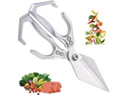 Tesoura De Cozinha Inox Multifuncional Com Lâmina Serrilhada Para Frango E Marisco