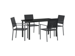Conjunto 5 De Jantar Para Jardim De Vidaxl Preto Em Rattan Sintético