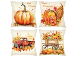 Capas de Almofada 45X45 Cm para Decoração de Outono Abóbora e Folhas de Bordo Conjunto de 4 NEVEANCE