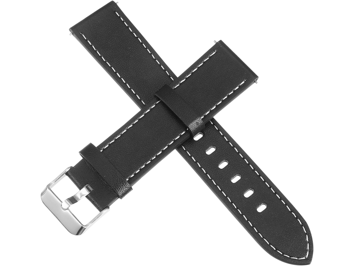 Pulseira De Relógio Em Couro Preto Com Costura Branca, Flexível E Durável Para Uso Diário E Esportiv Gokoco