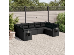 Jogo de Sofá 9 Peças P/ Jardim C/ Almofadões Vime Pe Preto Dkd Home Decor