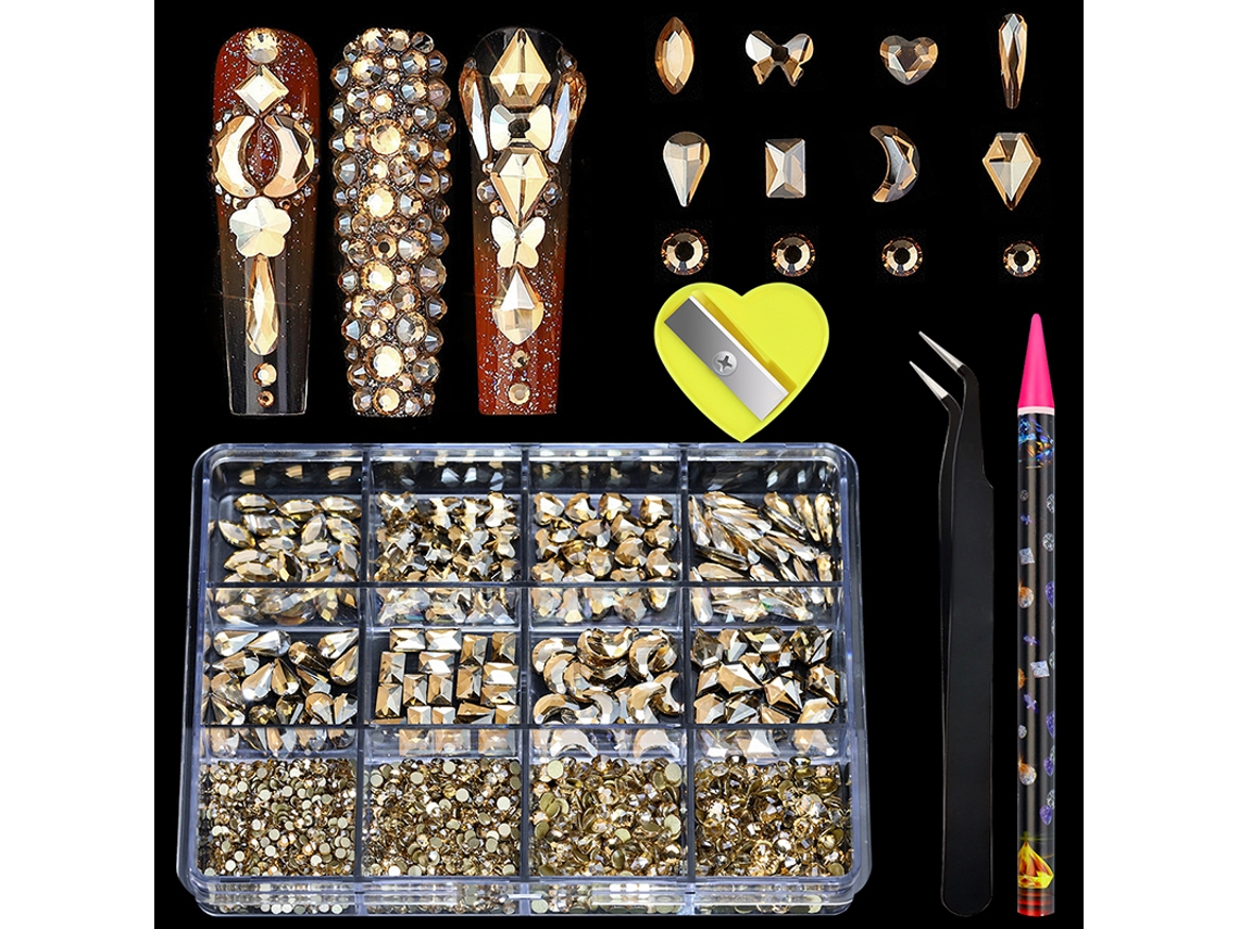 Adesivos de Unha com Strass de Cristal Ab, 12 Formatos Variados, Design Plano 3d. MDUG