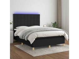 Vidaxl Cama Box Spring C/ Colchão E Led 140x200 Cm Tecido Preto