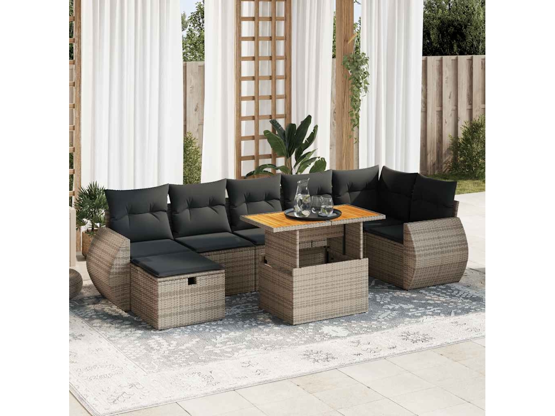 Vidaxl 5 Pcs Conjunto Sofás De Jardim C/ Almofadões Acácia E Vime Pe
