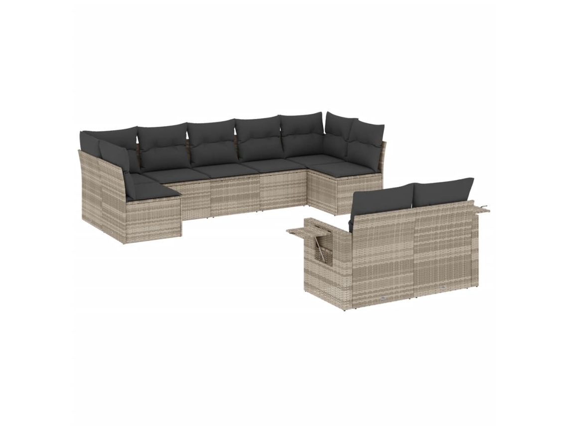 Conjunto 9 sofás jardim com almofadões VIDAXL vime PE cinzento-claro