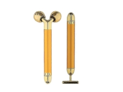 Massageador Facial 2 em 1 Dourado com Rolo Elétrico 3d para o Rosto e Braços/olhos/nariz Formato de T Lifting Facia L Instantâneo Antirruga GOKOCO