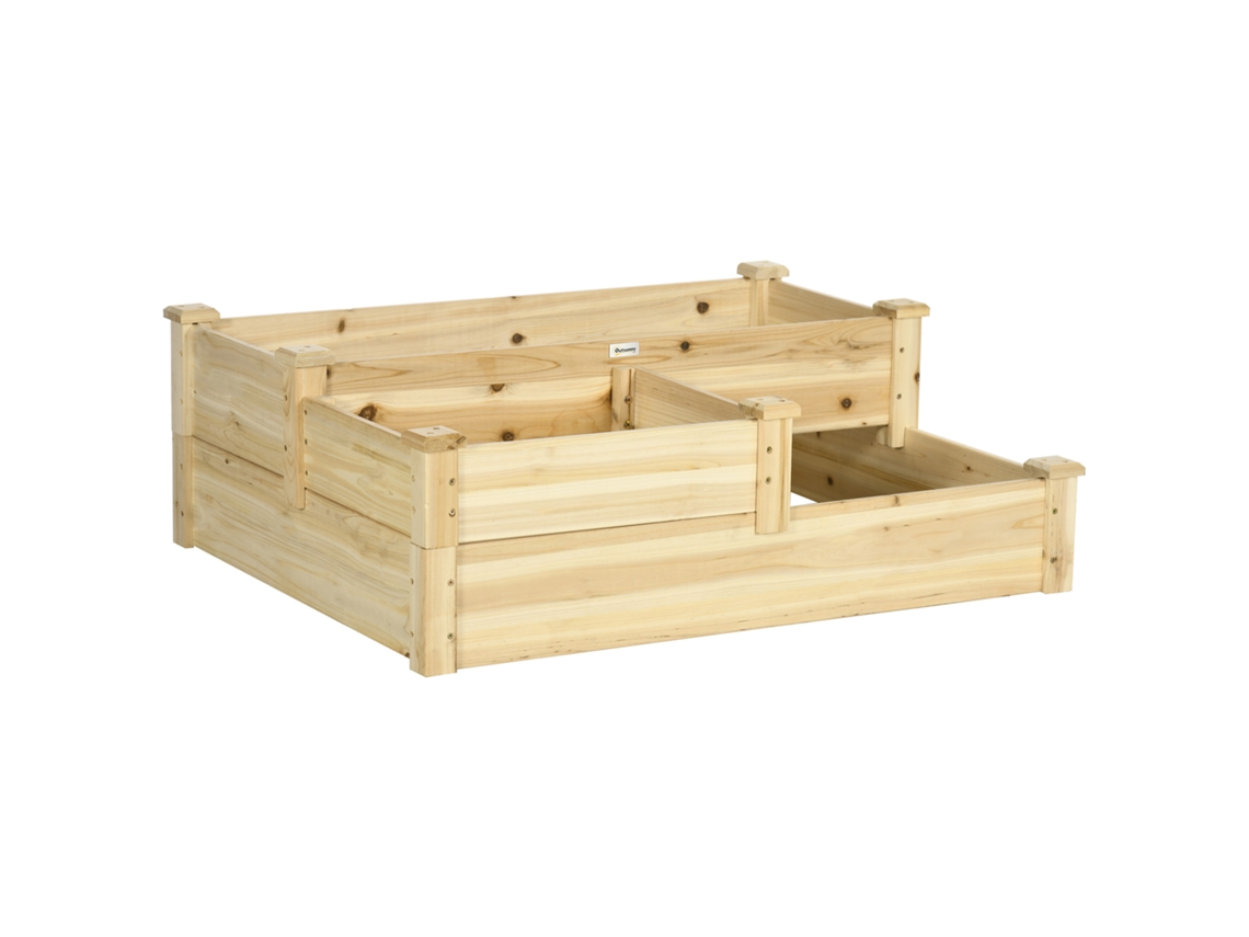 Canteiro Elevado com 3 Jardineiras, de 3 Andares, Fundo Mais Aberto, 108 Cm X 88 Cm X 36 Cm, Natural Ge