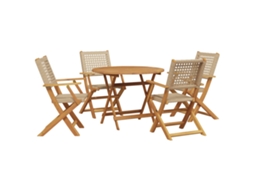 Conjunto 5 de jantar p/ jardim VIDAXL vime PE/ madeira maciça bege