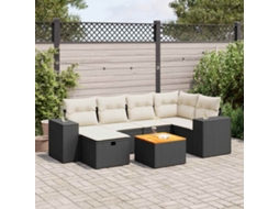 Vidaxl 7 Pcs Conjunto De Sofás P/ Jardim C/ Almofadões Vime Pe Preto