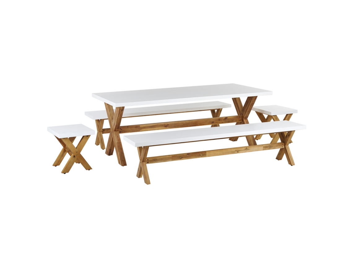 Conjunto De Refeição De Jardim Com Bancos Beliani Olbia De Cimento Com Fibra Branco 200x100x75