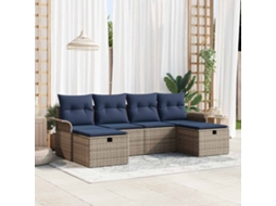 Vidaxl Conjunto De Sofá De Jardim 6 Pcs Cinza E Azul Marinho Vime Pe