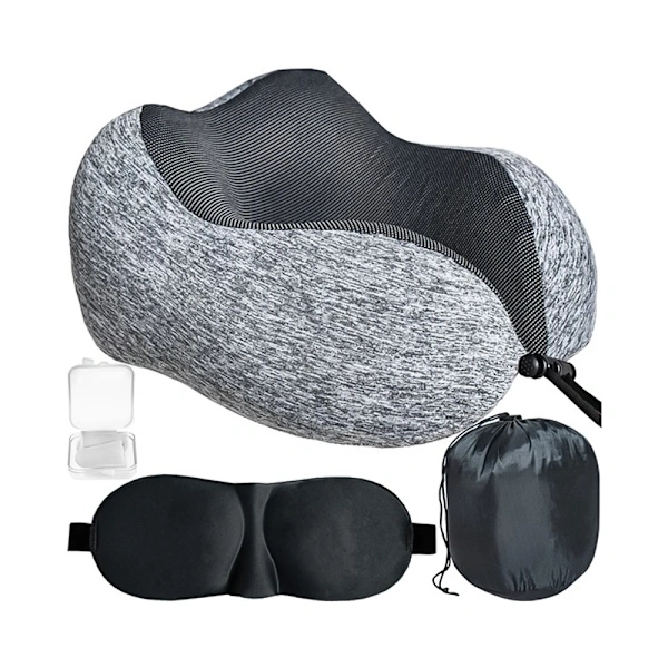 Kit de Viagem 3 em 1 com Espuma Viscoelástica, Travesseiro de Pescoço e Máscara de Dormir AQUAFORGE