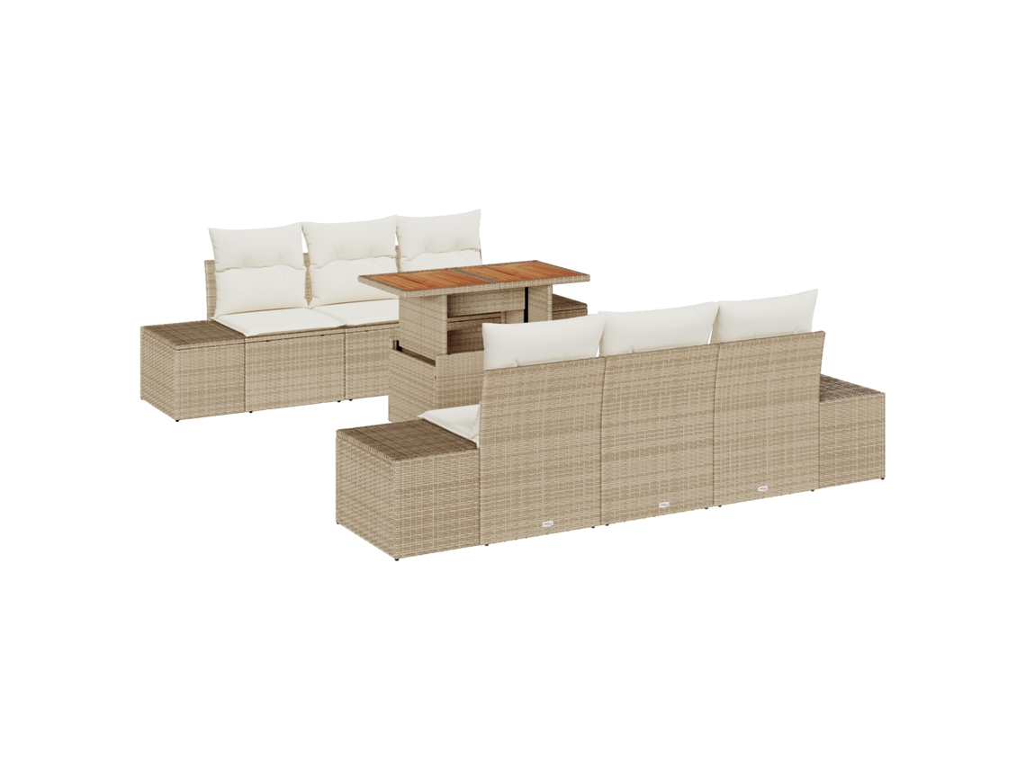 Conjunto 7 Conjunto De Sofá De Jardim Vidaxl Bege Vime Pe (100 X 55 X 73 Cm)