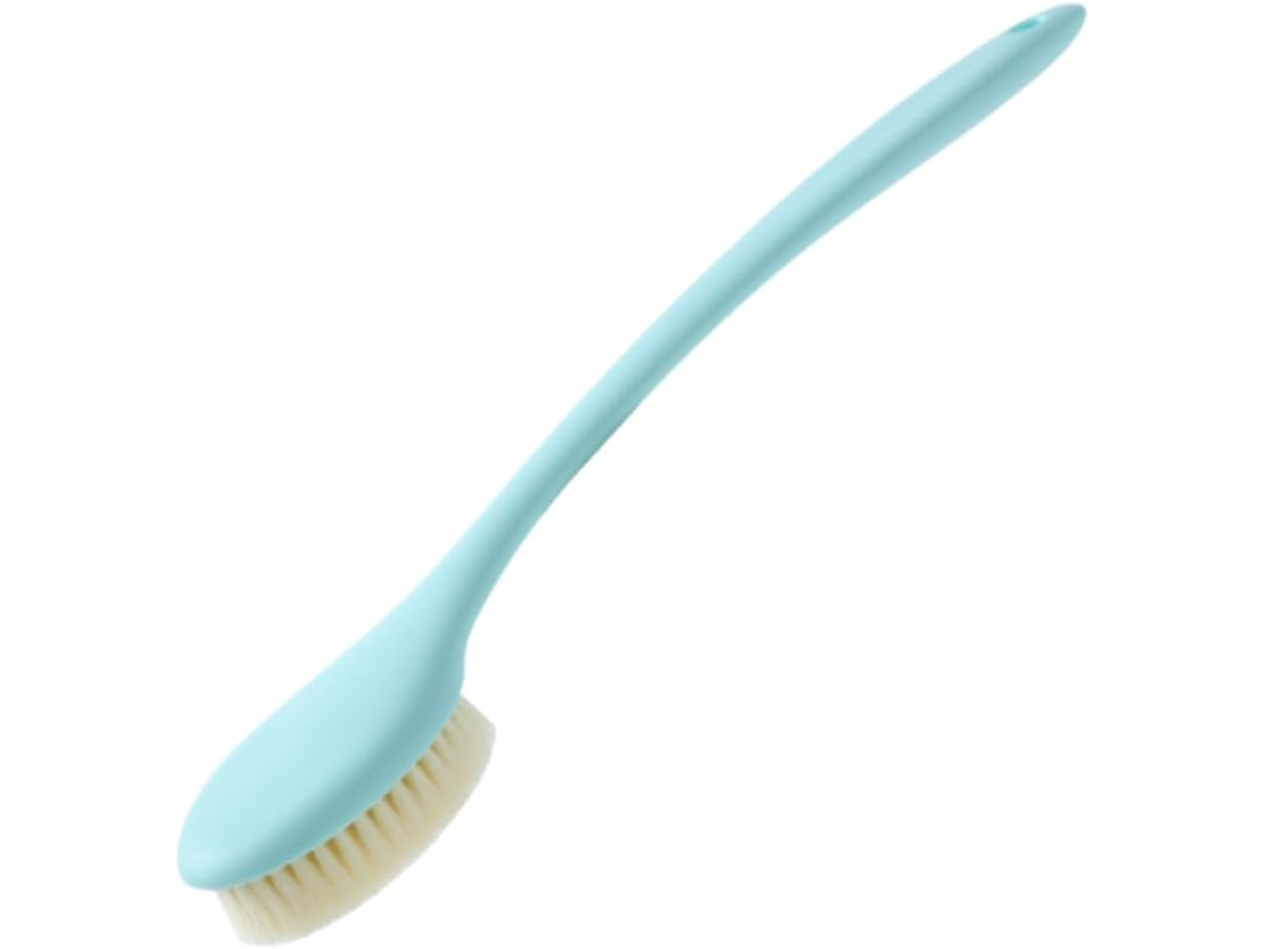 Escova De Banho Azul Com Cabo Longo E Cerdas Naturais Macias Para Massagem Nas Costas, Esfoliação Corporal E Banho