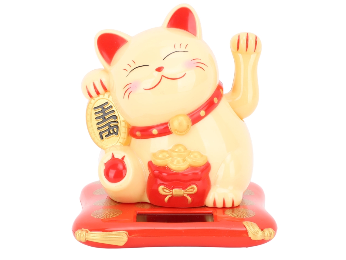 Gato da Sorte Solar com Braço Móvel, Decoração para Mesa, Entrada de Casa, Carro, Gato Amarelo de 8,9 cm (3,5 polegadas)