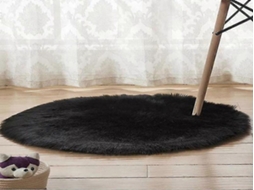 Lurelia Tapete Redondo Infantil Lavável Macio Fofo Fibra Acrílica Lã Artificial Preto Sala Quarto R115