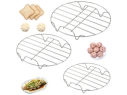 Conjunto Rebe com 3 grelhas redondas de aço inoxidável para cozinhar e resfriar, 17/19/21 cm