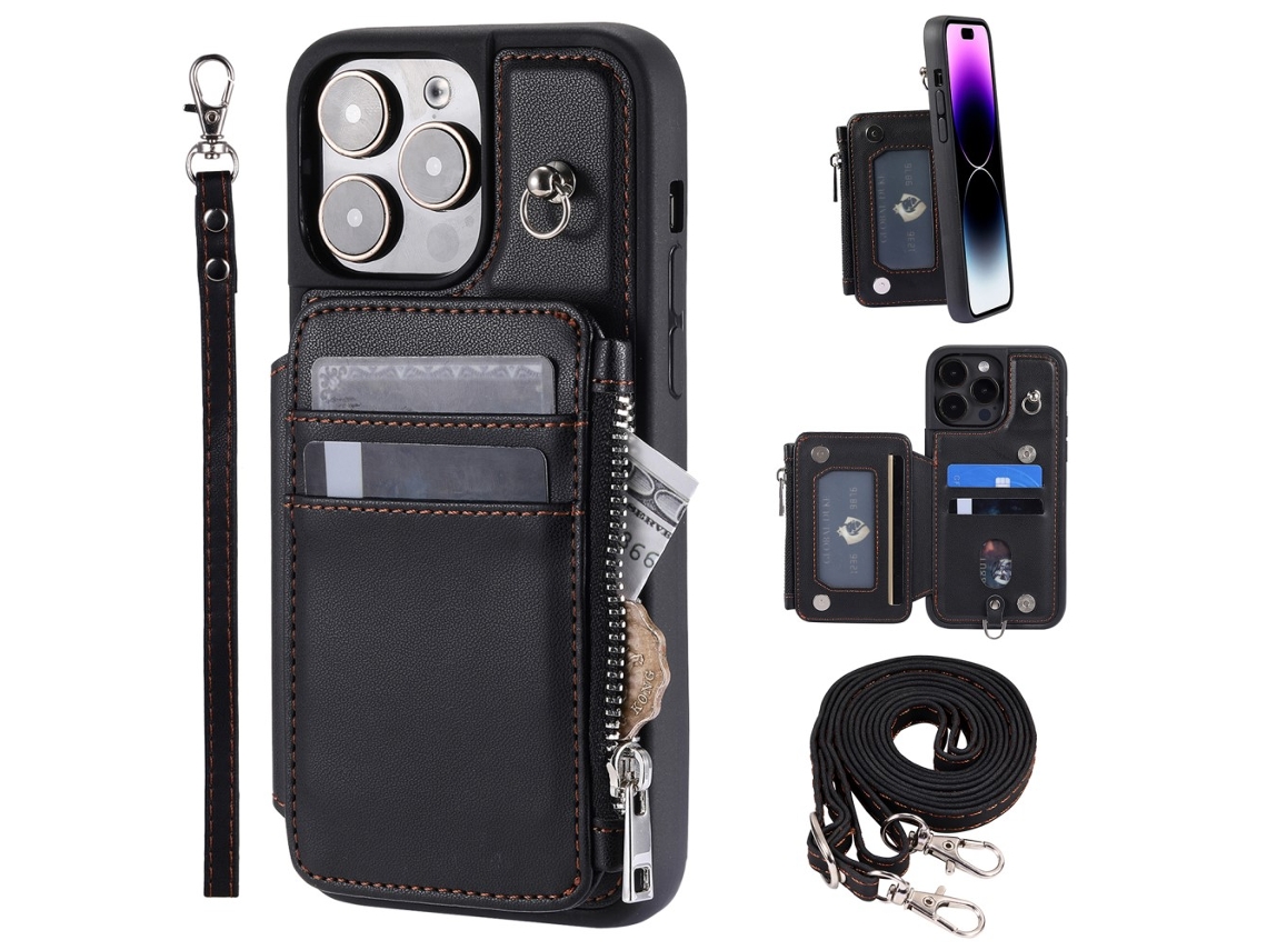 Capa Bloqueio Rfid Pega Para Iphone 15 Pro Max Pele Sintética Preto