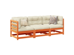 3 unidades Conj. Sofás Jardim Almofadões Pinho Maciço Castanho Cera Dkd Home Decor