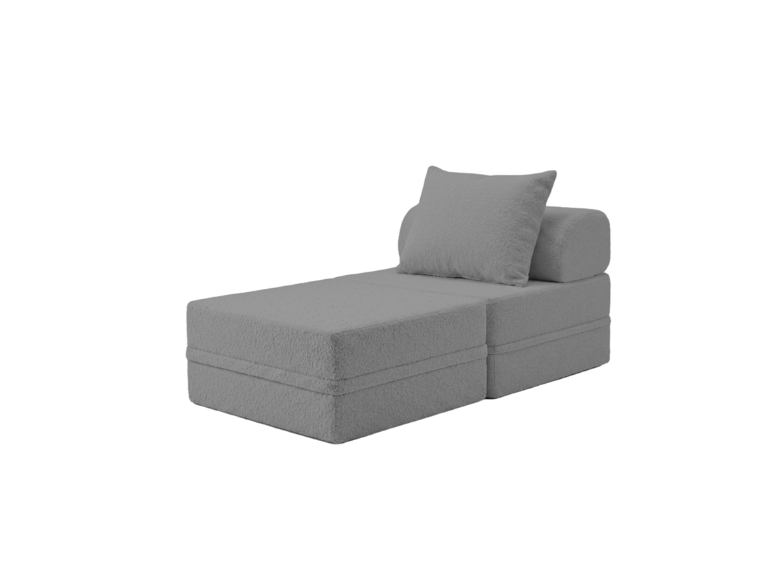 Sofá Modular 1 Lugar + Puff Convertível Bouclette Cinza Escuro