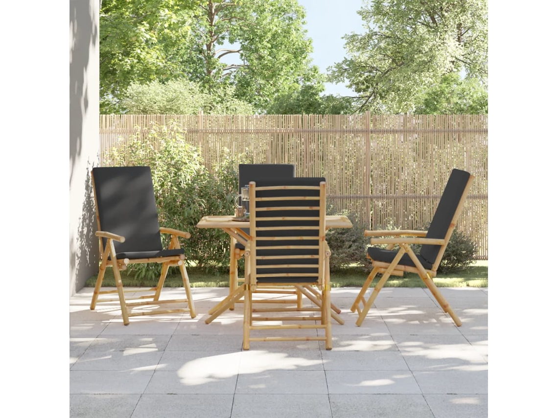 4 Pcs Cadeiras Reclináveis/dobráveis C/ Almofadões Cinza Escuro Dkd Home Decor