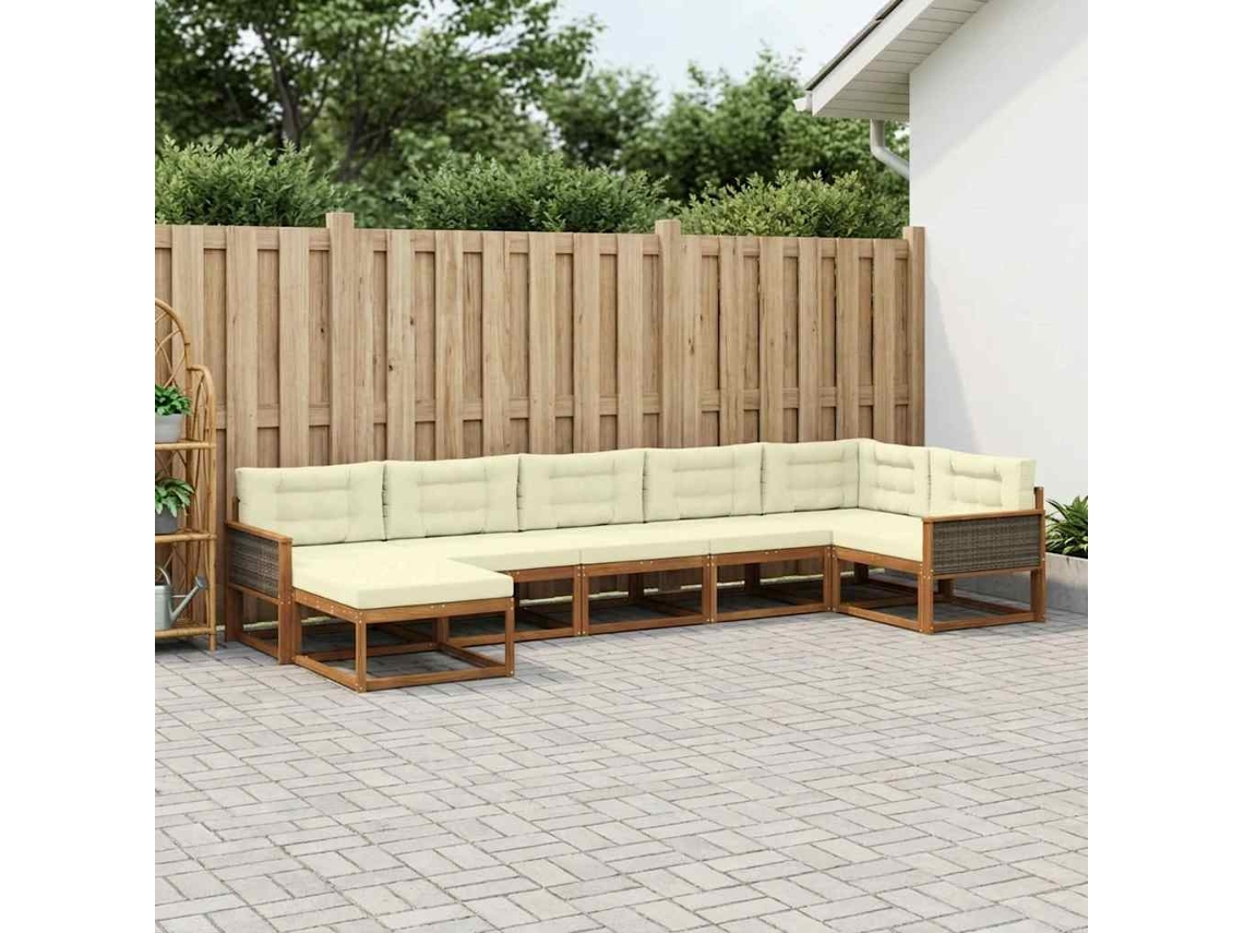 Vidaxl Conjunto De Sofás Para Exterior 7 Pcs Natural E Creme