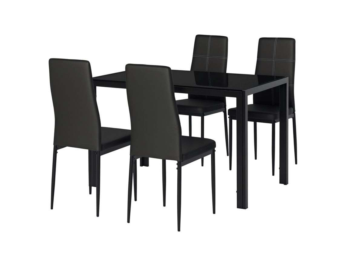 Conjunto De 5 Peças Com 1 Mesa E 4 Cadeiras Para Cozinha Ou Sala De Jantar, Preto