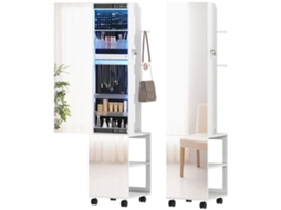 Armário de Joalherias com Espelho de Pé Girativo de 360°, Iluminação Led,, Moldura Branca, Forro 37x40x165,5cm Preto