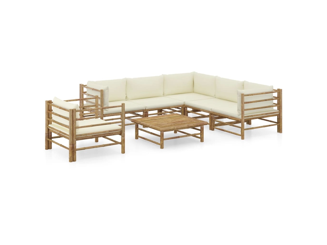 Pcs Conj. Lounge P/ Jardim Em Bambu C/ Almofadões Branco Nata Dkd Home Decor