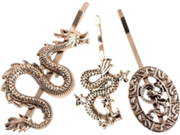 Conjunto De 6 Presilhas De Cabelo Em Liga De Zinco Dourado Com Formato De Dragão - Estilo Retrô Punk