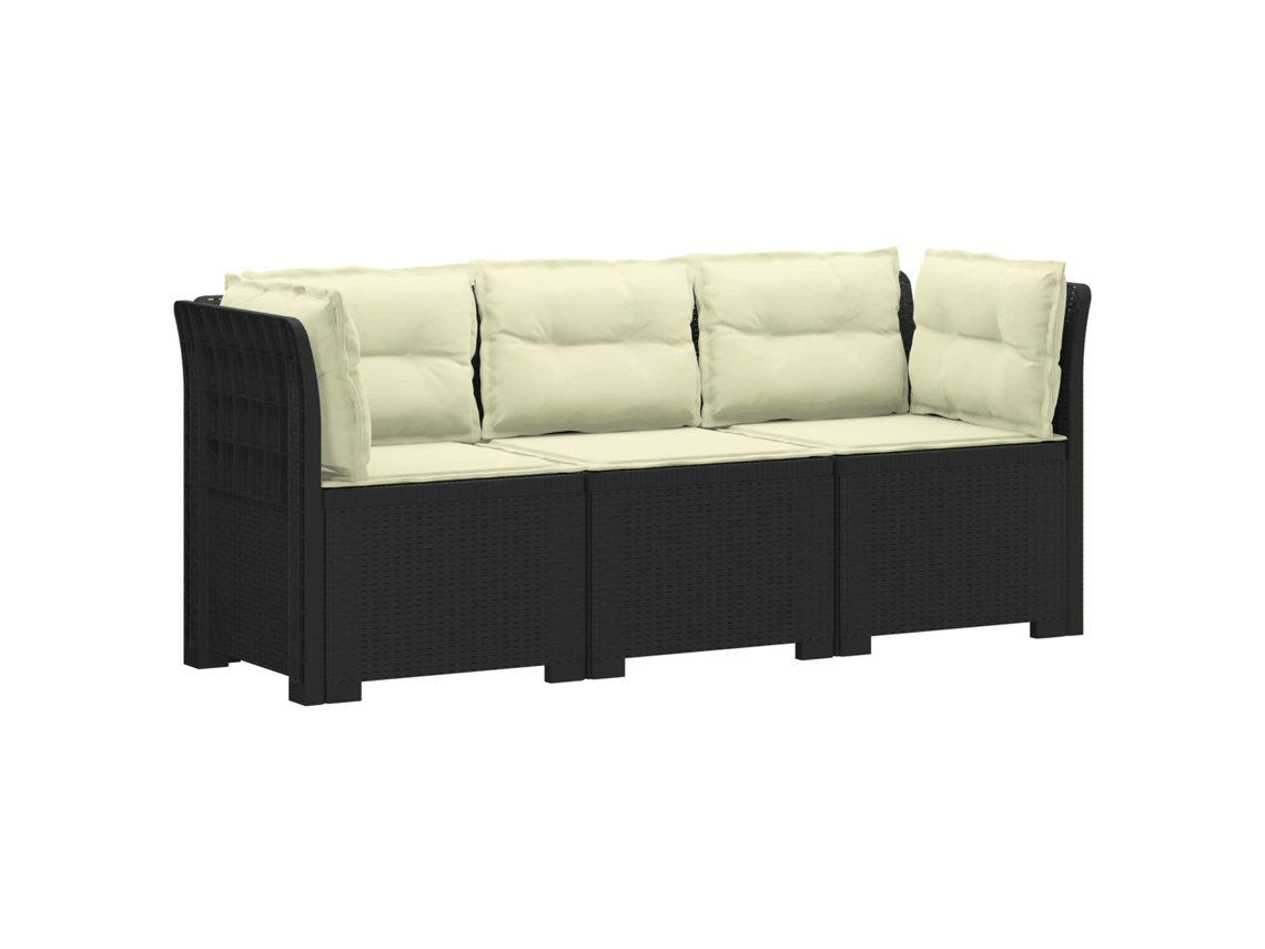 Vidaxl Sofá De Jardim 3 Lugares Com Almofadas Visual Rattan Pp