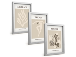 Composição De Quadros Padrões De Plantas Em Tons De Bege E Marrom Espelharte (3 Peças 20x30 Cm)