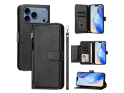 Capa De Couro Para Iphone 17 Pro Com Vários Compartimentos Para Cartões E Zíper.