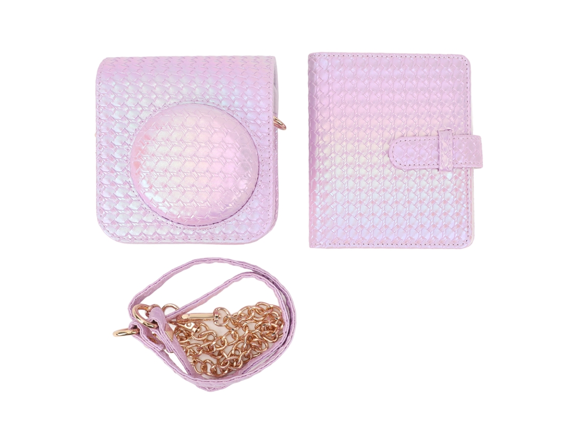 Capa protetora para câmera instantânea Mini 12, em couro PU com capa removível e alça ajustável, roxa.