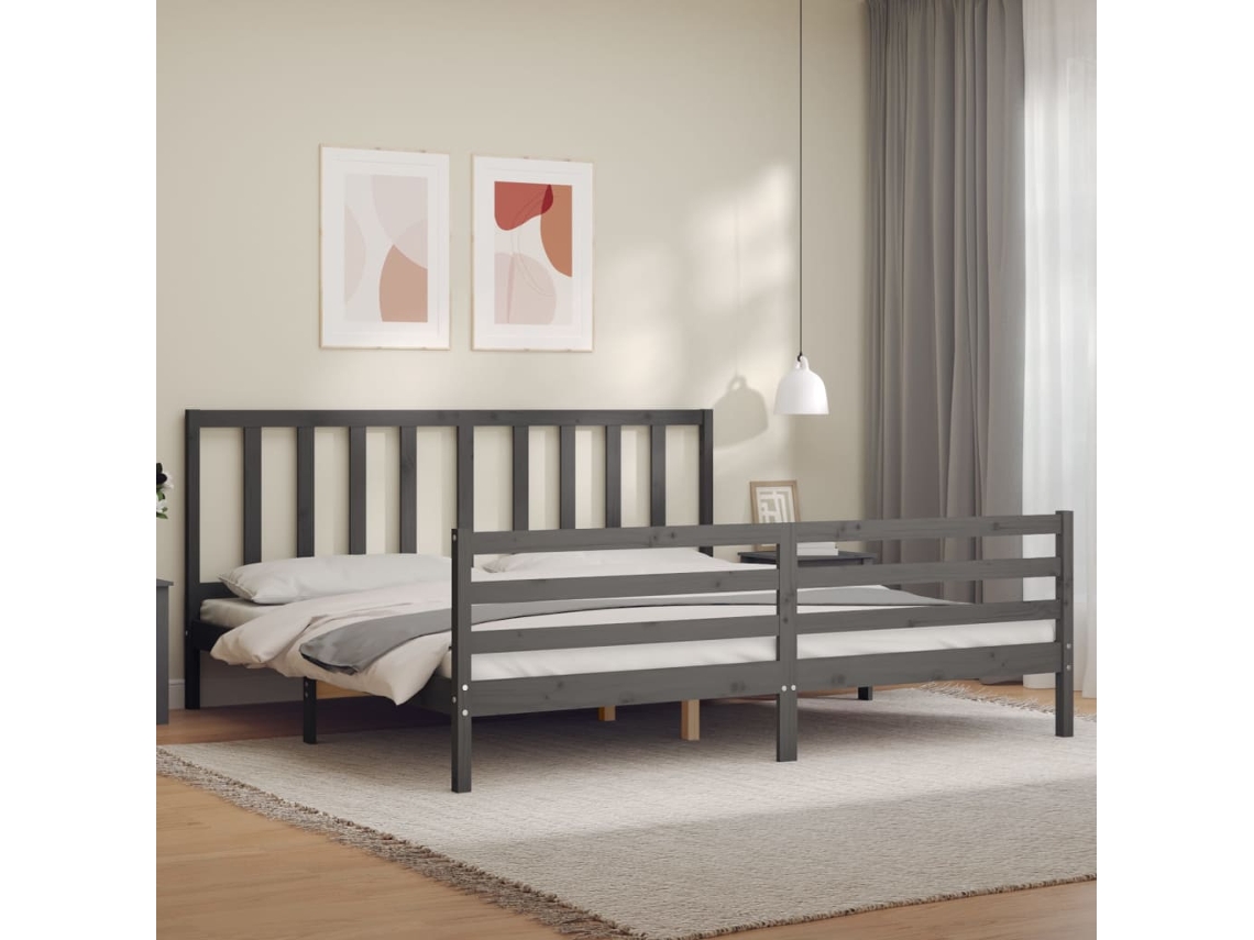 Vidaxl Estrutura De Cama Com Cabeceira 200x200 Cm Madeira Maciça Cinza