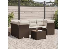 Vidaxl 7 Pcs Conjunto De Sofás Jardim C/ Almofadões Vime Pe Castanho